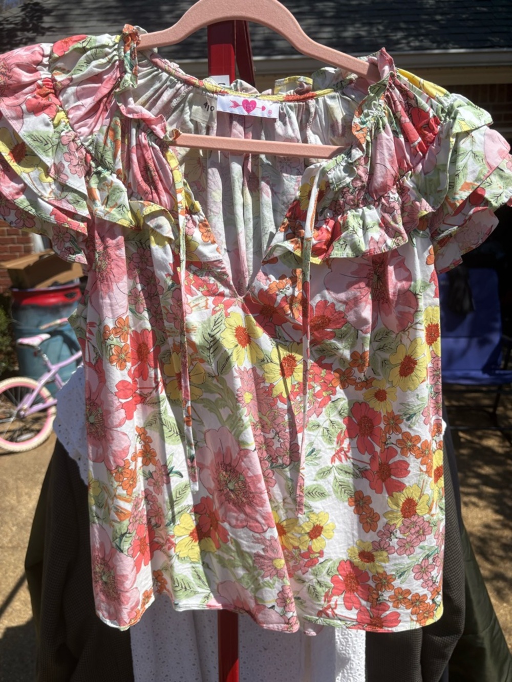 Buddy Love Floral Ruffle Peasant Top in Pink, Yellow & Green